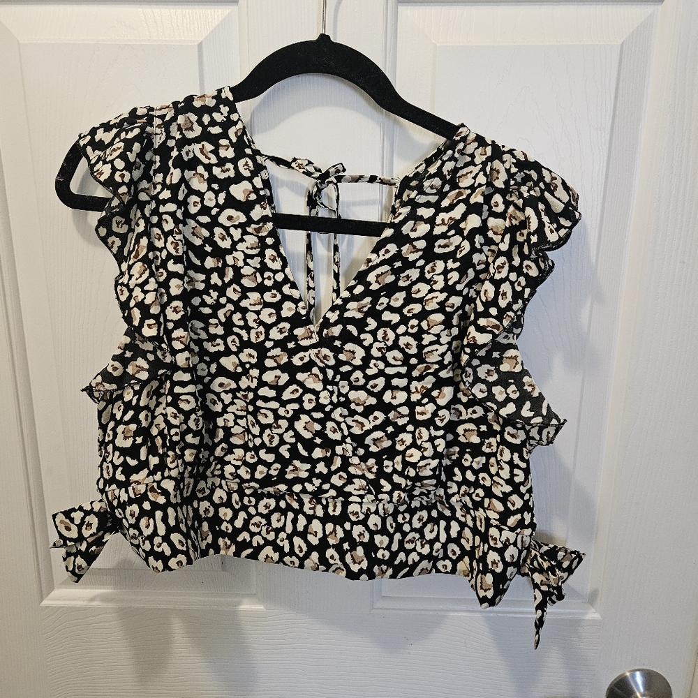 Leopard Print Ruffle 2-pc Set Cropped Tank & MIDI Skirt